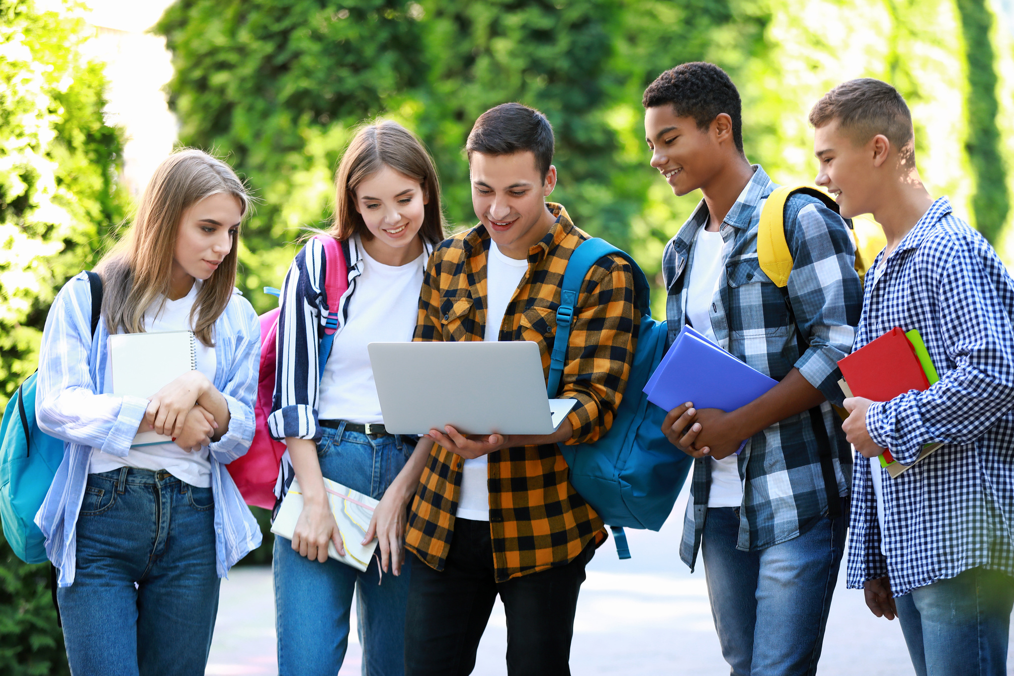 Group of Students with Laptop Outdoors